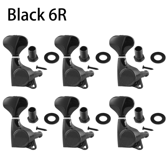 LOOKSEVEN 6R Fishtail Button Sealed Electric Guitar Tuning Pegs 1:14 Gear Ratio Machine Heads for Acoustic Electric Guitar - Black