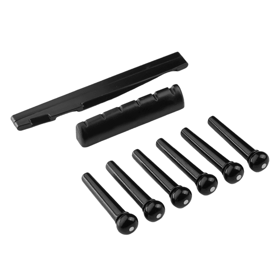 LOOKSEVEN Acoustic Guitar Bridge Pins Nut Saddle Set, 6-String Plastic Bridge Pins with Pre-Slotted Nut & Saddle, Guitar Replacement Parts for 6 String Acoustic Guitar-Black