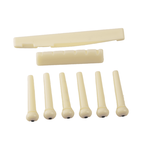 LOOKSEVEN Acoustic Guitar Bridge Pins Nut Saddle Set, 6-String Plastic Bridge Pins with Pre-Slotted Nut & Saddle, Guitar Replacement Parts for 6 String Acoustic Guitar-White