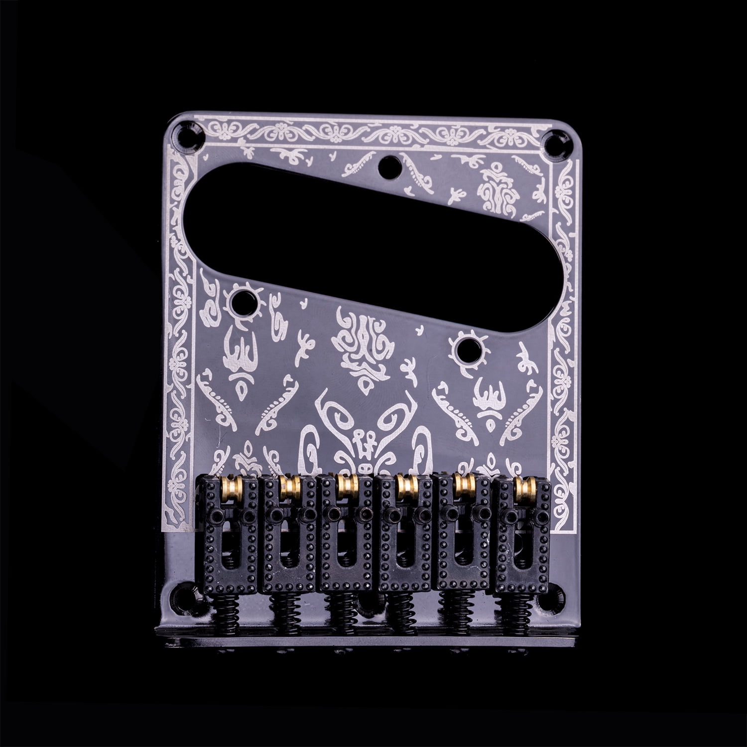 LOOKSEVEN Engraved Vintage 6 String Tele Style Electric Guitar Bridge, Adjustable Saddles, Hand-Carved Floral Pattern, Multiple Finishes Available-black