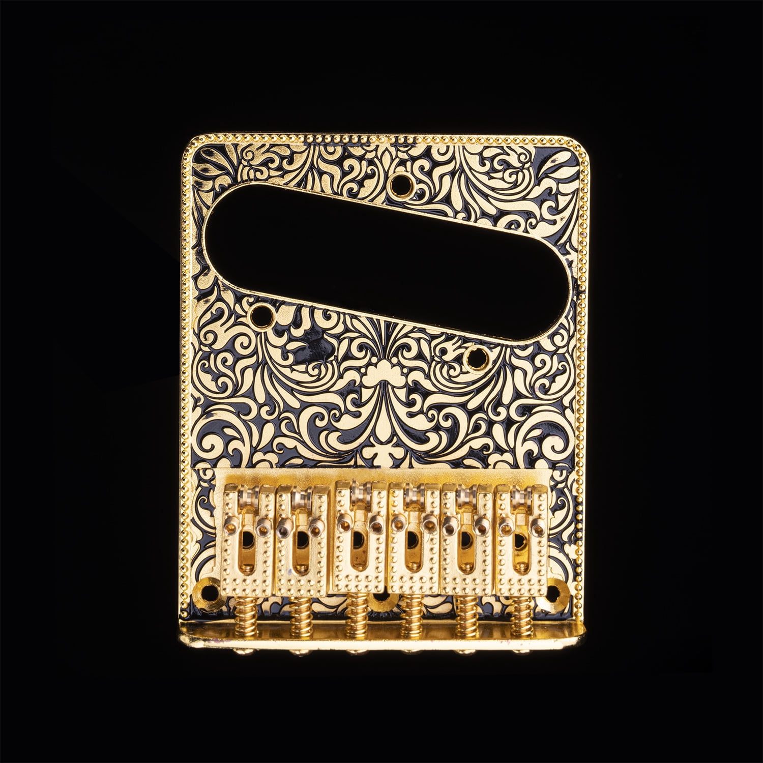 LOOKSEVEN Engraved Vintage 6 String Tele Style Electric Guitar Bridge, Adjustable Saddles, Hand-Carved Floral Pattern, Multiple Finishes Available-gold