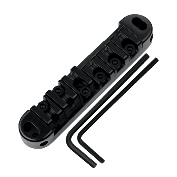 LOOKSEVEN Roller Saddle Tune-O-Matic Guitar Bridge for Electric Guitar, 6-String Roller Bridge with 2 Allen Wrenches (2mm & 2.5mm)-Black