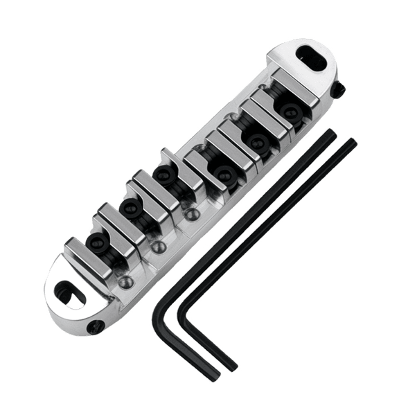 LOOKSEVEN Roller Saddle Tune-O-Matic Guitar Bridge for Electric Guitar, 6-String Roller Bridge with 2 Allen Wrenches (2mm & 2.5mm),-Chrome