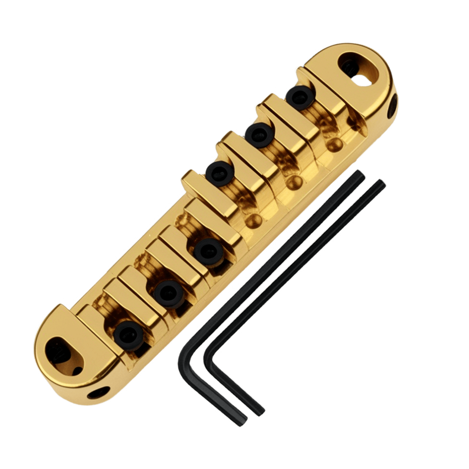 LOOKSEVEN Roller Saddle Tune-O-Matic Guitar Bridge for Electric Guitar, 6-String Roller Bridge with 2 Allen Wrenches (2mm & 2.5mm)-Gold