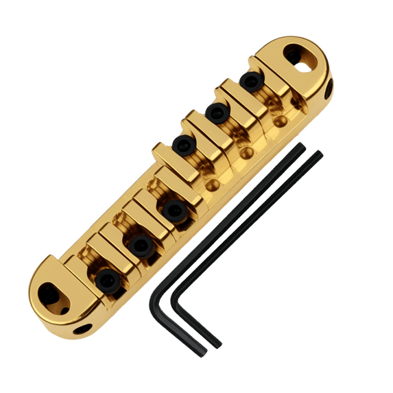 LOOKSEVEN Roller Saddle Tune-O-Matic Guitar Bridge for Electric Guitar, 6-String Roller Bridge with 2 Allen Wrenches (2mm & 2.5mm)-Gold