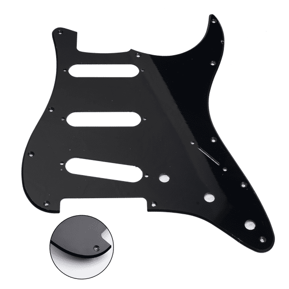 LOOKSEVEN 11-Hole SSS Stratocaster Style Guitar Pickguard with Mount Screws, Multi-Layer PVC ABS Scratch Plate-Glossy Black