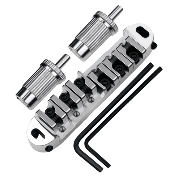 LOOKSEVEN Tune-O-Matic Bridge with Brass Roller Saddles and Adjustment Wrench for Les Paul SG ES Style Electric Guitars (Chrome)