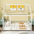 thumbnail image 1 of LOOM Full Size House Floor Wooden Bed with Roof Frame,Safety Guardrails,Whtie, 1 of 9