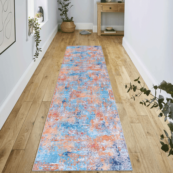 LOOM & LUXE 2'6''x10' Runner, Washable Rug, Low-Pile, Non-Slip, Non-Shedding, Foldable, Kid & Pet Friendly - Area Rugs for living room, bedroom, kitchen, dining room rug (Multi, 2'6''x10')