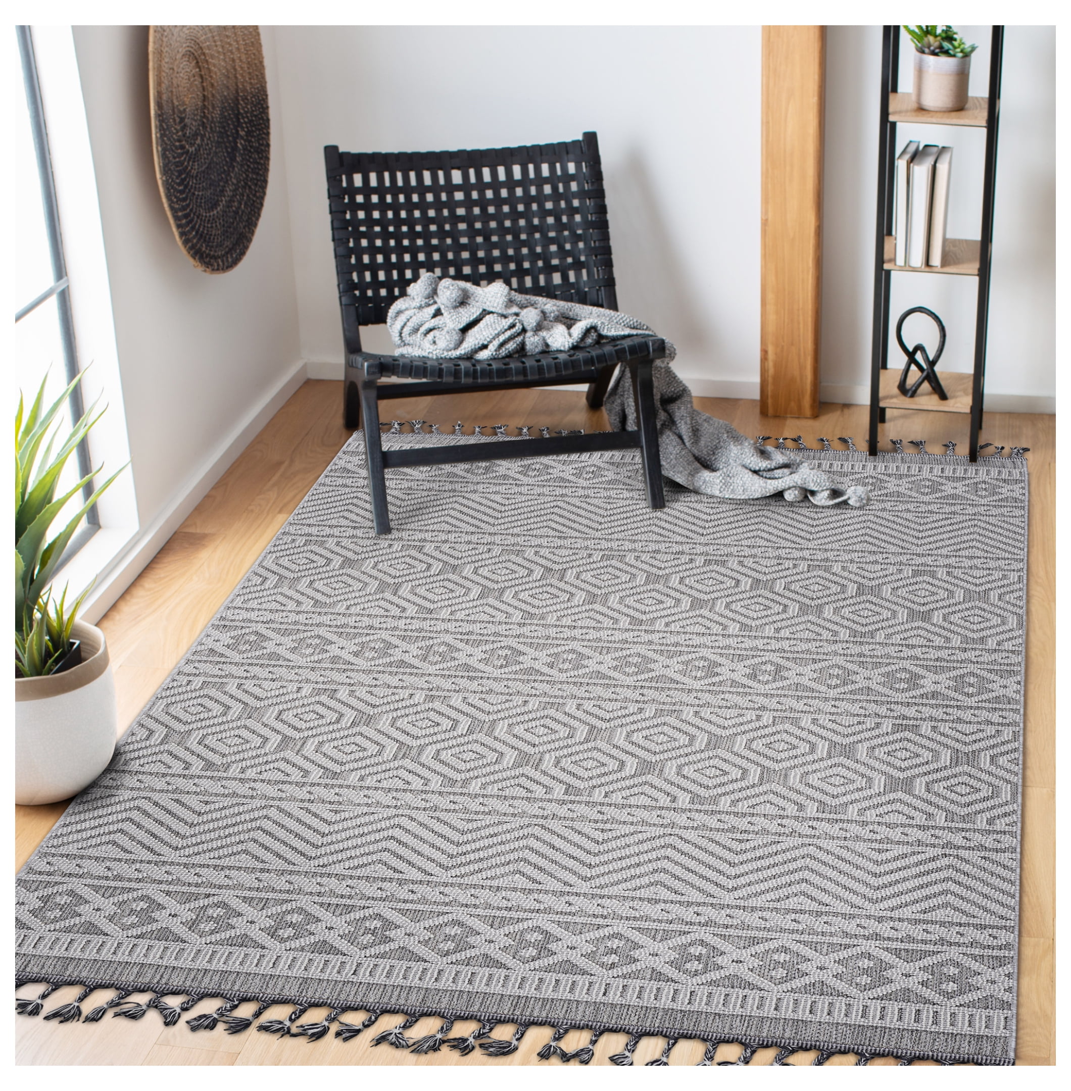 LOOM & LUXE 6x9 Area Rug - Grey/White Geometric Indoor Outdoor Rug ...