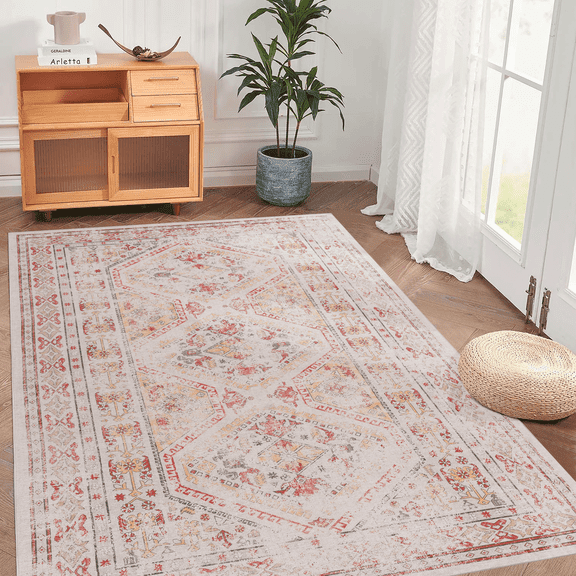 LOOM & LUXE 8x10 Area Rugs for Bedroom, Washable Rug, Low-Pile, Non-Slip, Non-Shedding, Foldable, & Pet Friendly - Area Rugs for living room, bedroom, kitchen (Beige, 8x10)