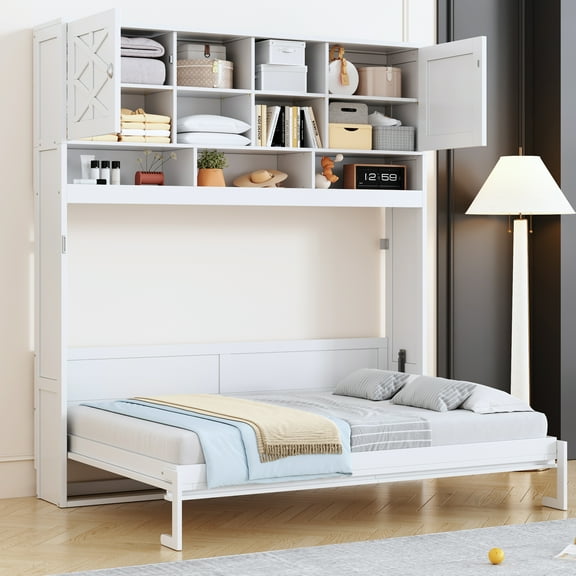 LOOM Queen Size Wall Murphy Bed with Ample Storage Space and Diamond Stripes,White