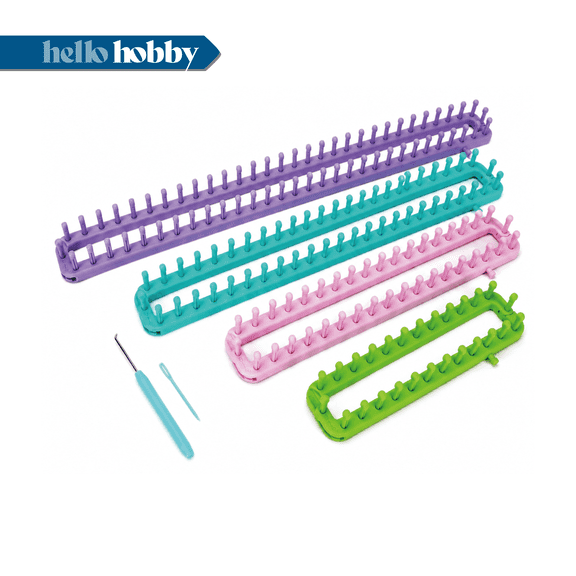 Hello Hobby Rectangular Plastic Knitting Loom Kit, 6-Piece Set