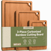 LOOMHOME Bamboo Cutting Board (Set of 3), Wood Cutting Boards for Kitchen with Deep Juice Grooves & Built-in Handles, Reversible Charcuterie & Chopping Boards,K
