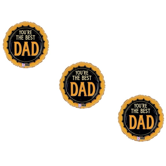 LOONBALLON Father's Day Theme Balloon Set, 3x Standard Best Dad Gold & Black Balloon