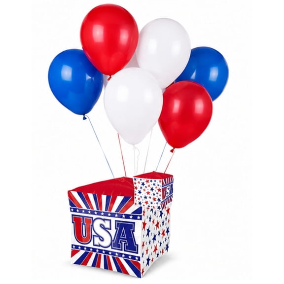 LOONBALLOON 15 Inch Cubez Patriotic Balloon Set with 6 latex