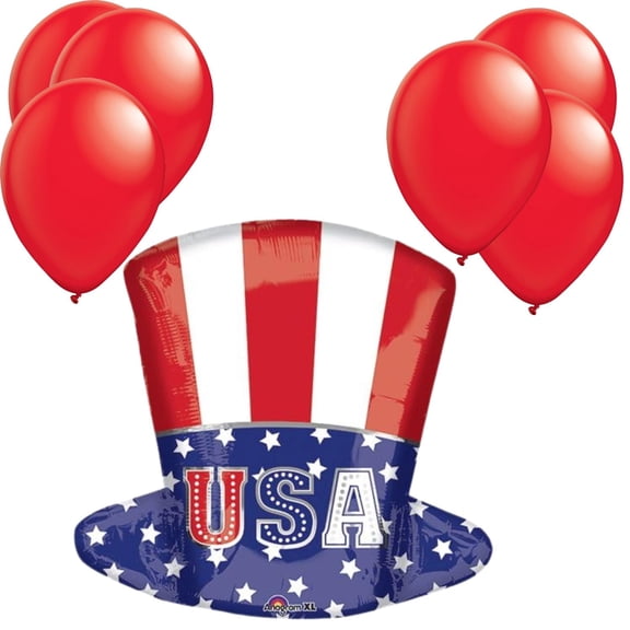 LOONBALLOON 18 Inch Uncle Sam Top Hat Balloon with 6 latex