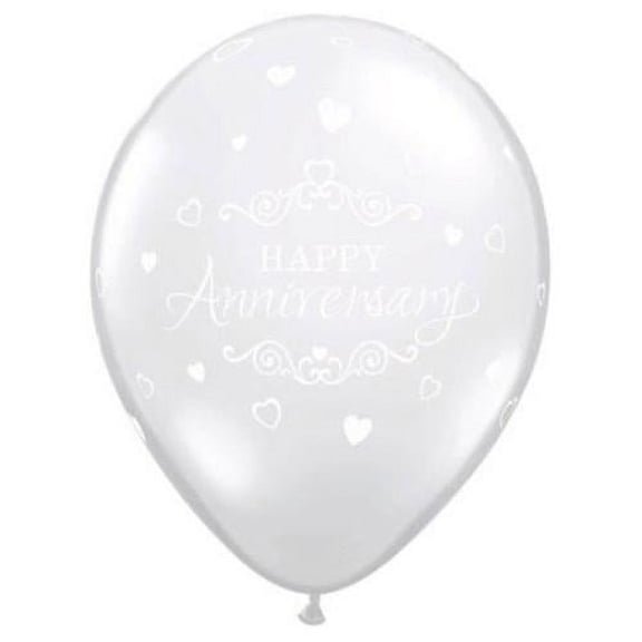 LOONBALLOON (50x Pcs) Silver Anniversary Balloons, 11″ ANNIVERSARY CLASSIC HEARTS - DIAMOND CLEAR