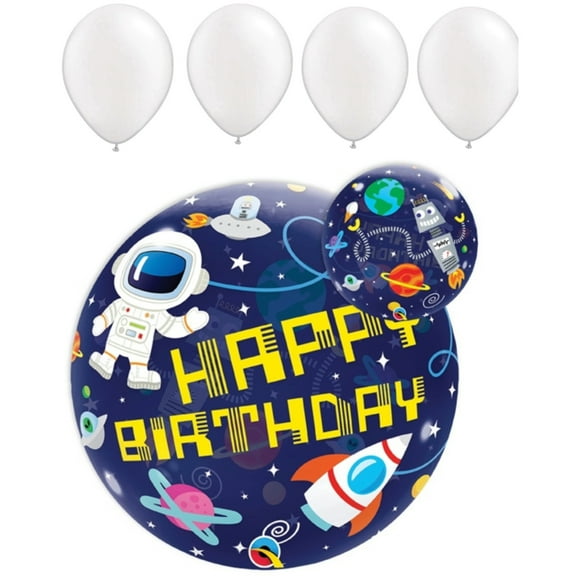 LOONBALLOON Alien, Space, Earth Theme Balloons, 22"- BIRTHDAY OUTER SPACE, 4 Pearl White Latex Set