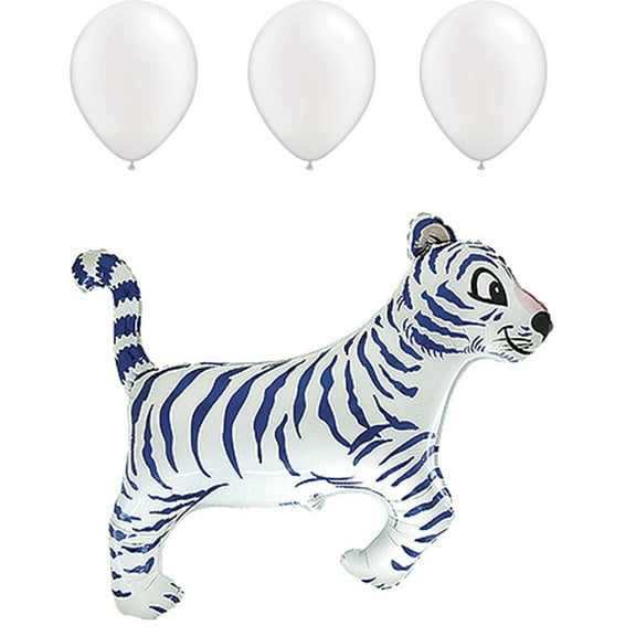 LOONBALLOON Animal Theme Balloons - 36 inch TIGER WHITE with 3 Pearl White Latex Set: Wild Dcor for Safari Celebrations