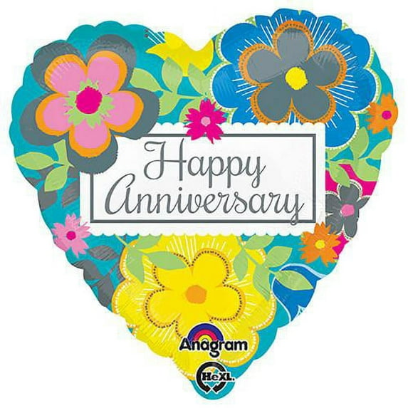 LOONBALLOON Anniversary Balloons, 18″ BRIGHT FLORAL ANNIVERSARY