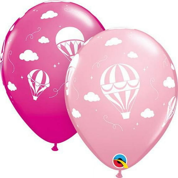 LOONBALLOON Baby-Shower Balloons, 11″ HOT AIR BALLOONS - PINK & WILD BERRY