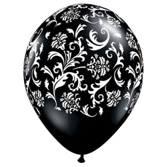 LOONBALLOON Bachelorette Balloons, 11 DAMASK PRINT - ONYX BLACK W/ WHITE INK