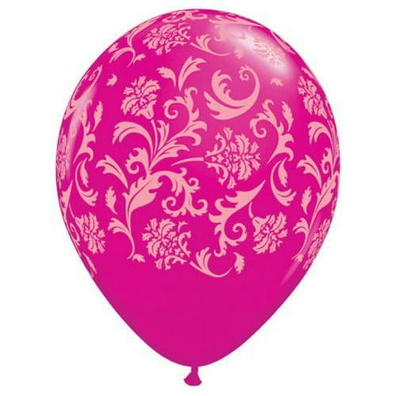LOONBALLOON Bachelorette Balloons, 11″ DAMASK PRINT - WILD BERRY W/ PINK INK