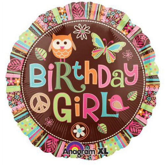 LOONBALLOON Birthday Baby for Her Balloons, 18" OWL HIPPIE CHICK BIRTHDAY GIRL