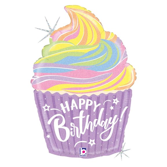 LOONBALLOON Birthday Food Balloons, 27" PASTEL BIRTHDAY CUPCAKE