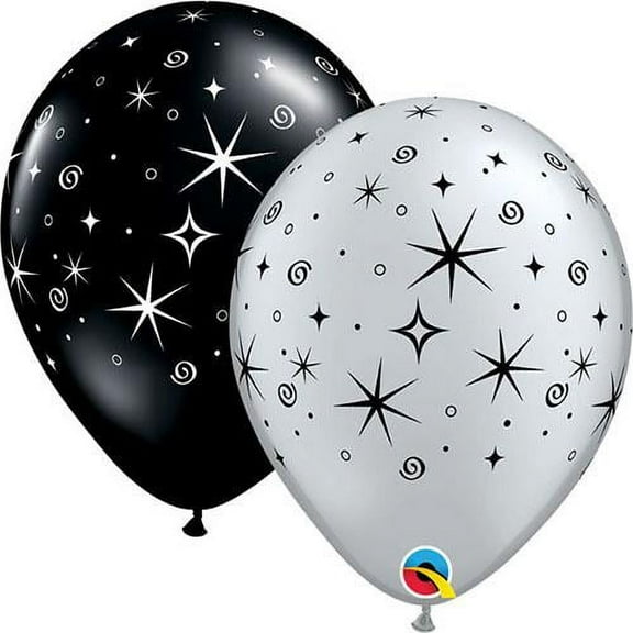 LOONBALLOON Birthday-age-related Balloons, 11″ SPARKLES & SWIRLS - BLACK & SILVER