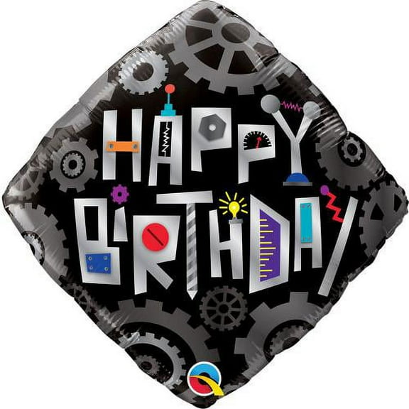 LOONBALLOON Birthday-for-him-Balloons, 18 BIRTHDAY ROBOT COGWHEELS
