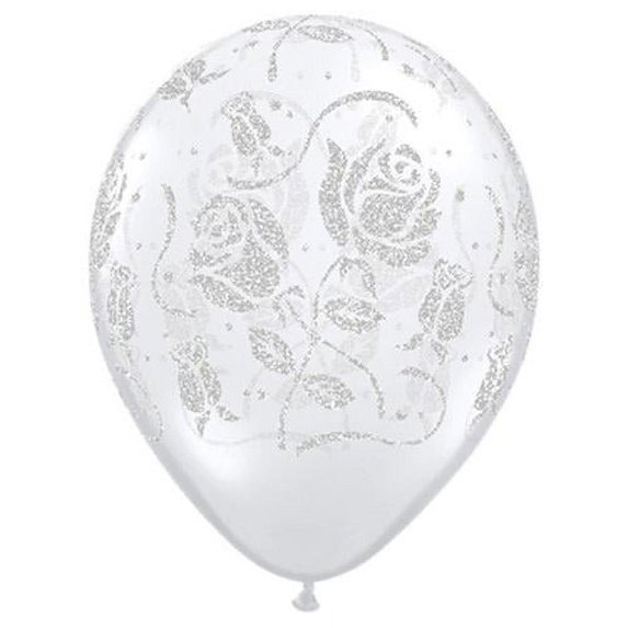 LOONBALLOON Flowers Balloons, 11″ GLITTER ROSES-A-ROUND - DIAMOND CLEAR