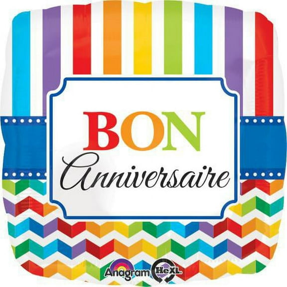 LOONBALLOON French Balloons, 18″ BON ANNIVERSAIRE STRIPE & CHEVRON
