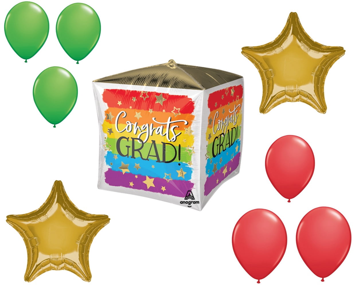LOONBALLOON Graduation Grad Theme Balloon Set, 15 Inch Cube Grad ...
