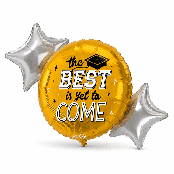 LOONBALLOON Graduation Grad Theme Balloon Set, 28 Inch Helium Saver Jumbo Graduation Best Is Yet To Come Balloon and Star Foil