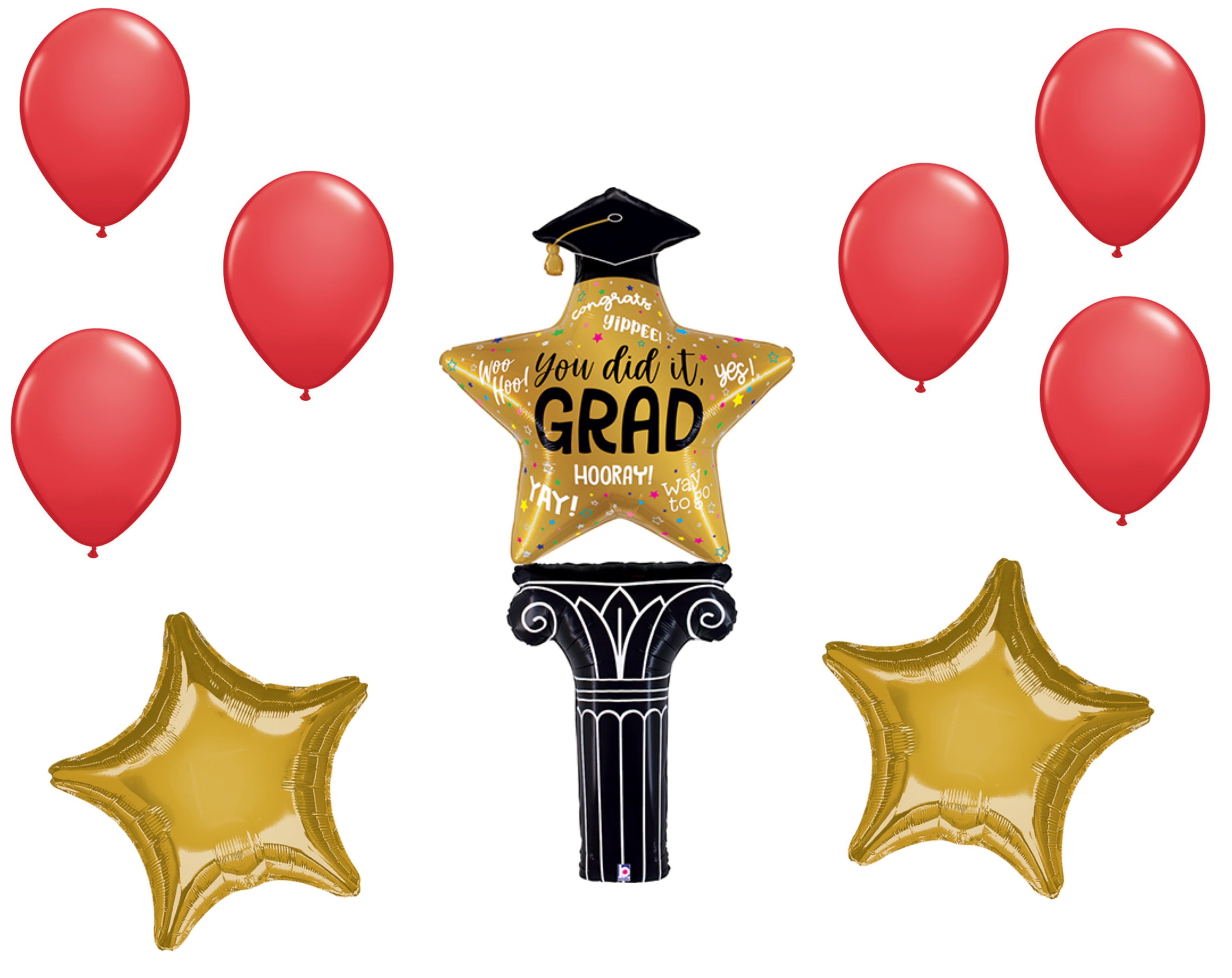 Grad Balloon Stack LOONBALLOON Graduation Grad Theme Balloon Set, 5.5 Foot Grad Star ...