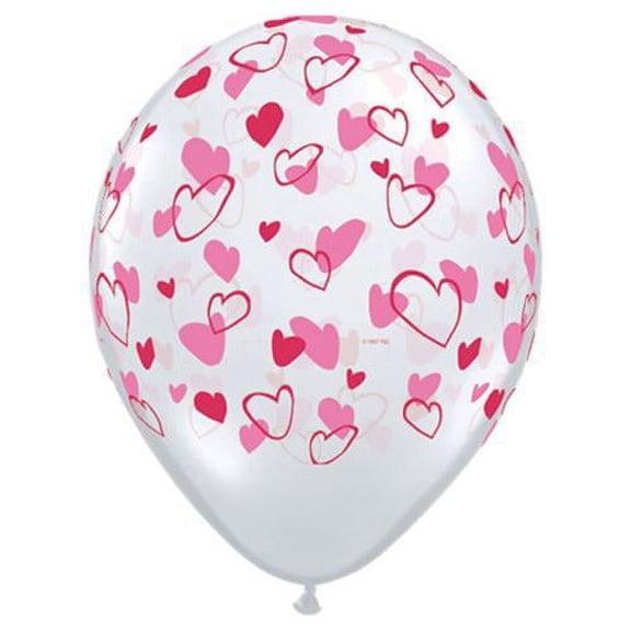 LOONBALLOON Hearts Balloons, 11 RED & PINK HEARTS - DIAMOND CLEAR