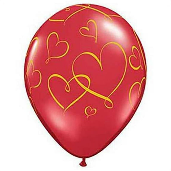 LOONBALLOON Hearts Balloons, 11″ ROMANTIC HEARTS GOLD - RUBY RED