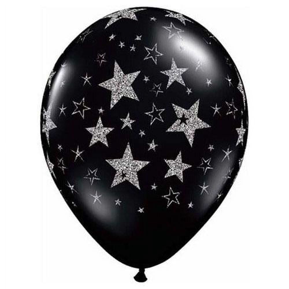 LOONBALLOON Hollywood Balloons, 11 GLITTER STARS & STARS-A-ROUND - ONYX BLACK