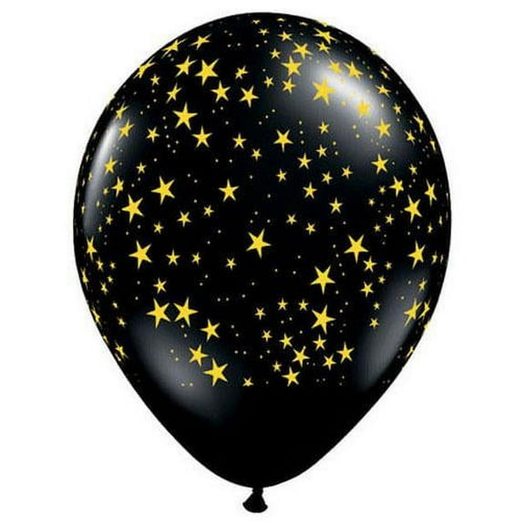 LOONBALLOON Hollywood Balloons, 11 STARS-A-ROUND - ONYX BLACK W/ GOLD INK