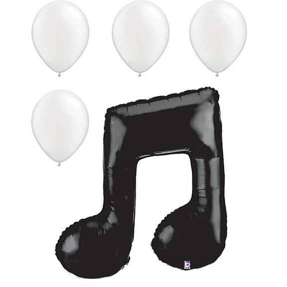 LOONBALLOON Music Balloons - 40 inch MUSIC NOTE DOUBLE - BLACK with 4 Pearl White Latex Set: Melodic Dcor for Musical Celebrations