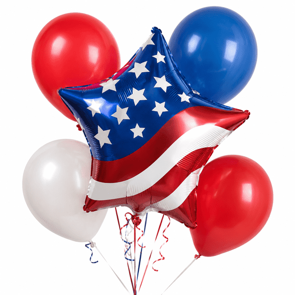 LOONBALLOON Patriotic Star Balloon Decoration Set, 19 Inch Foil Balloon with 4 Red White Blue Latex Balloons