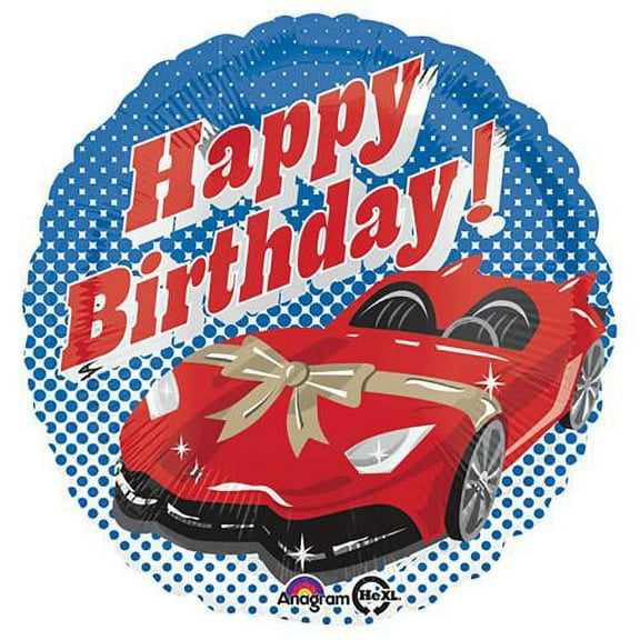 LOONBALLOON Planes-trains-automobiles Ballons, 18 HAPPY BIRTHDAY SPORTS CAR