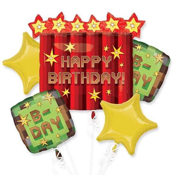 "LOONBALLOON" Red and Green Pixel Gaming Theme Balloons For Your Birthday