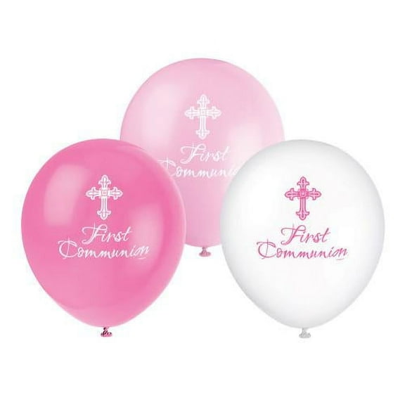 LOONBALLOON Religious Balloons, 12 PINK COMMUNION BALLOONS (8 PK)