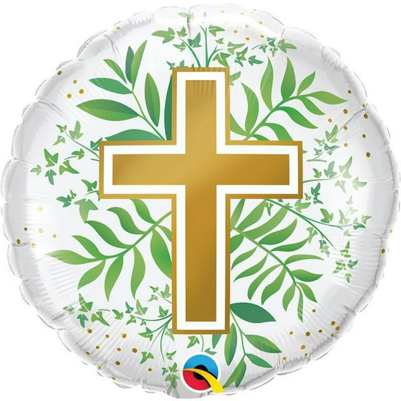 LOONBALLOON Religious Balloons, 18 GOLDEN CROSS & GREENERY