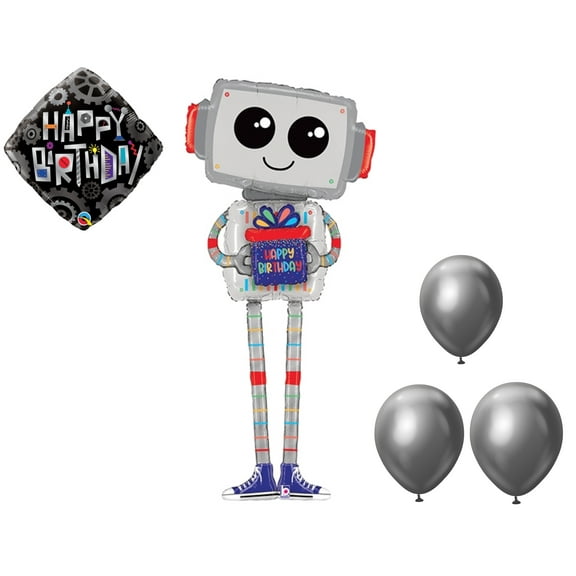 LOONBALLOON Robot AI Theme Balloon Set, 56 Inch Birthday Robot Spec Delivery Balloon and Robot Cogwheels Balloons, 3x latex