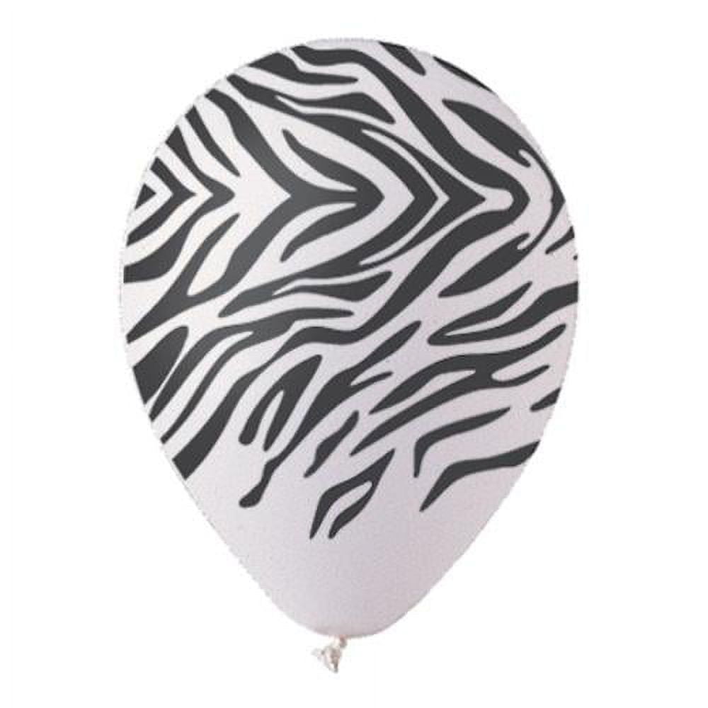 LOONBALLOON Safari-Jungle Balloons, 12 ALL-ROUND ZEBRA WHITE/ BLACK INK