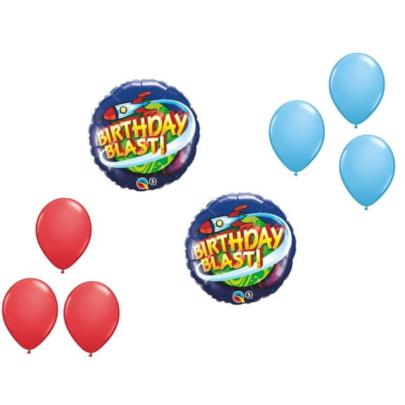 LOONBALLOON Space, Alien, Rocket Theme Balloon Set, 2x Standard 8 BIRTHDAY BLAST ROCKET Balloons and 6x latex balllons
